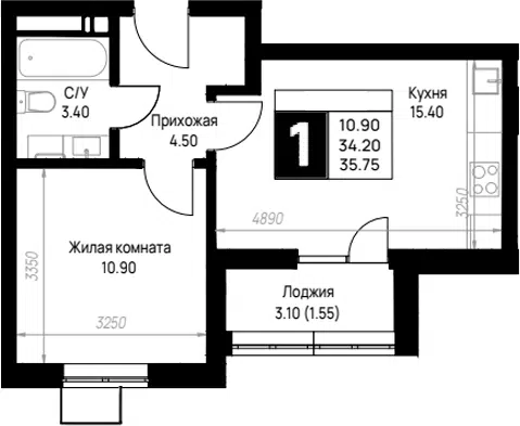 Планировка 1-к.кв
