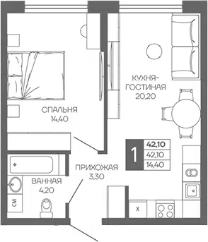 Планировка 1-к.кв