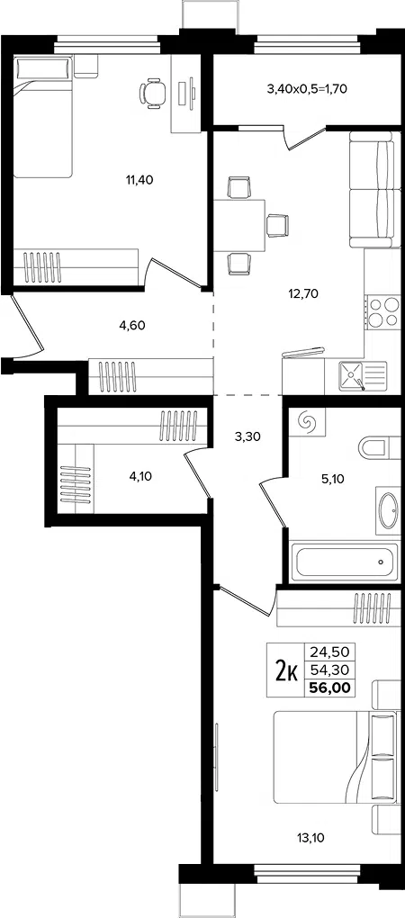Планировка 3Е-к.кв