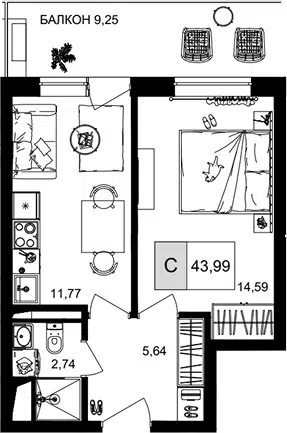 Планировка 2Е-к.кв