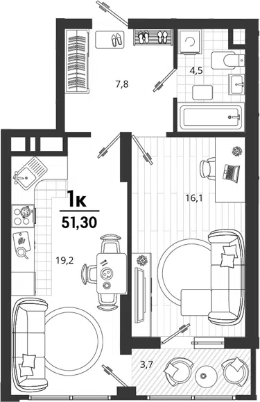 Планировка 1-к.кв