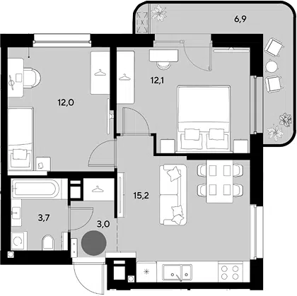 Планировка 3Е-к.кв