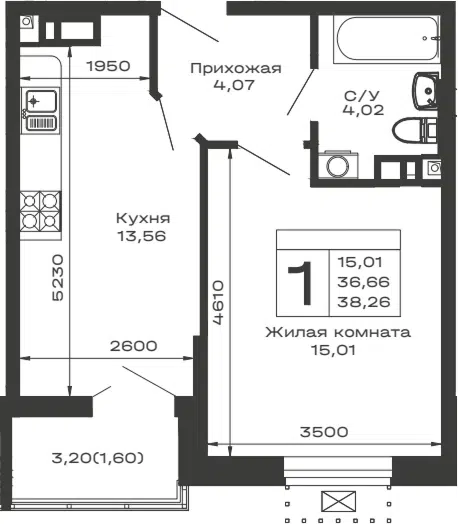 Планировка 1-к.кв