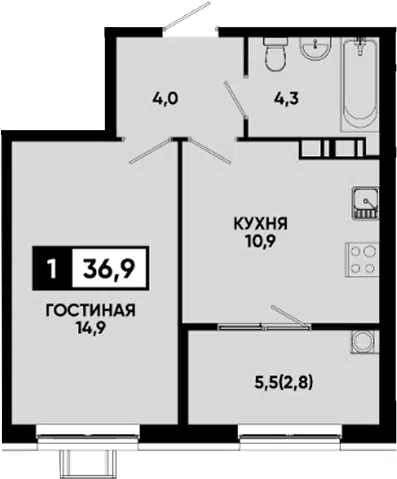 Планировка 1-к.кв