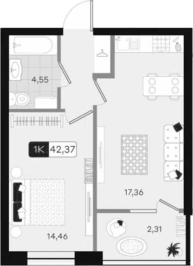 Планировка 1-к.кв