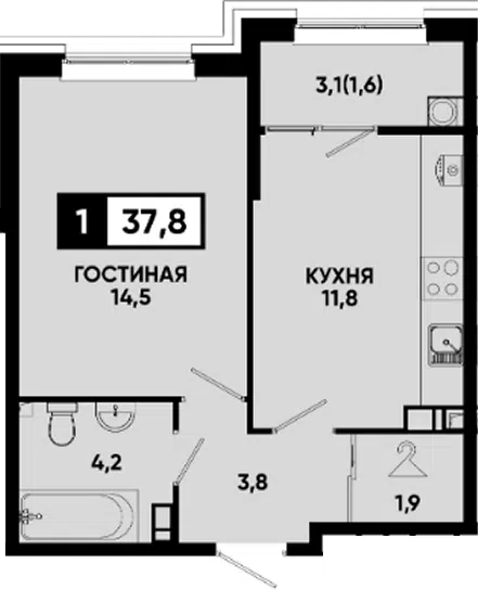 Планировка 1-к.кв