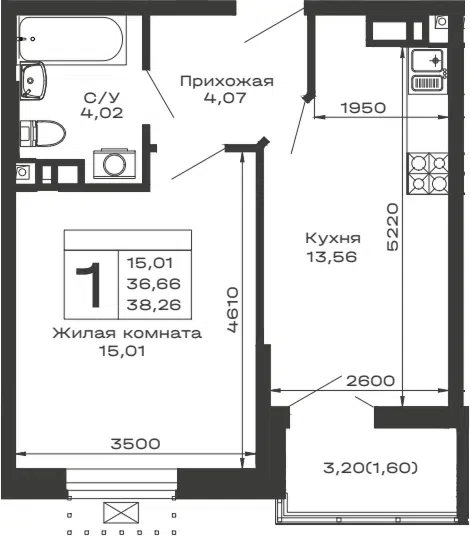 Планировка 1-к.кв
