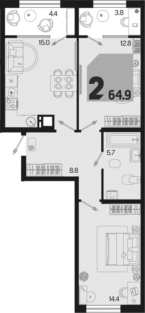 Планировка 3Е-к.кв