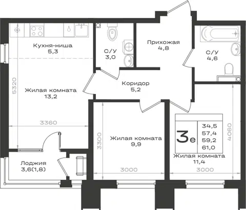 Планировка 3Е-к.кв