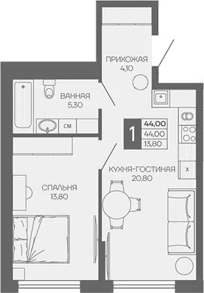 Планировка 1-к.кв