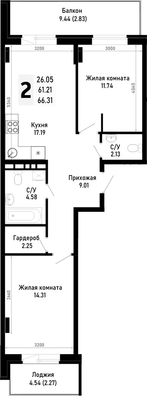 Планировка 2-к.кв