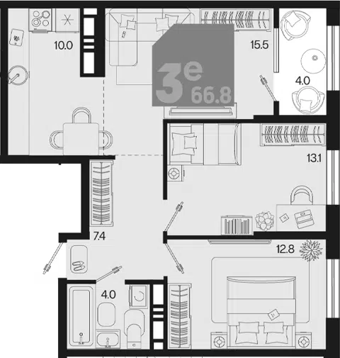 Планировка 3Е-к.кв