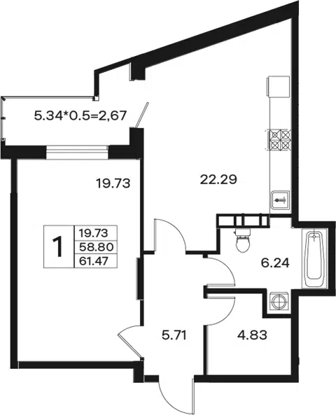 Планировка 1-к.кв