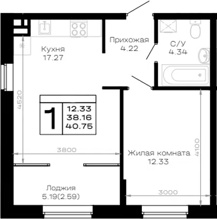 Планировка 1-к.кв