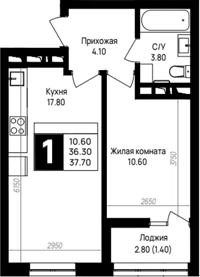 Планировка 1-к.кв