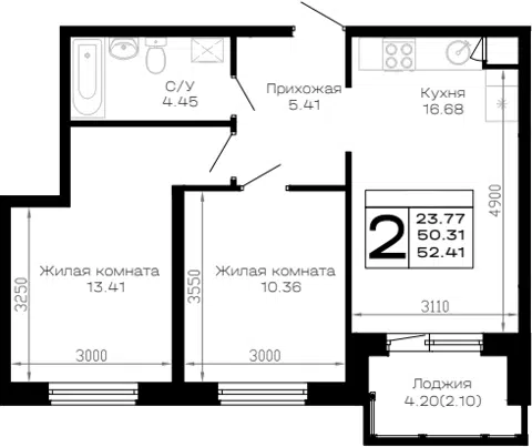 Планировка 2-к.кв