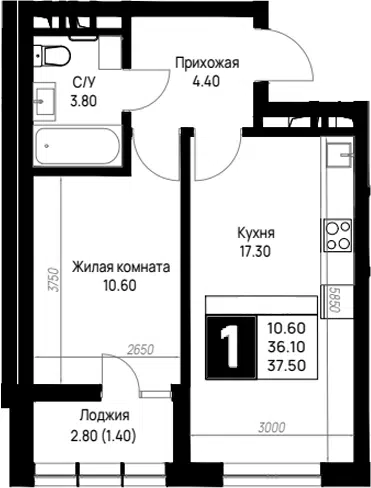 Планировка 1-к.кв