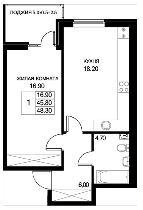 Планировка 1-к.кв