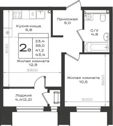 Планировка 2Е-к.кв