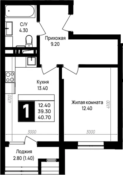 Планировка 1-к.кв