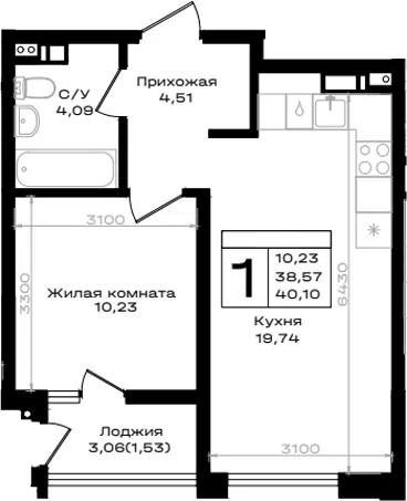 Планировка 1-к.кв