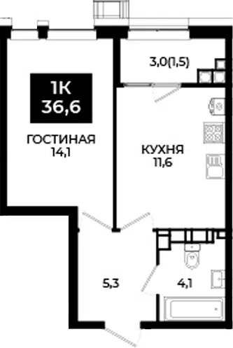 Планировка 1-к.кв
