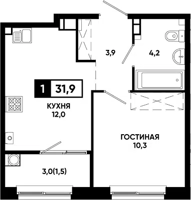 Планировка 1-к.кв