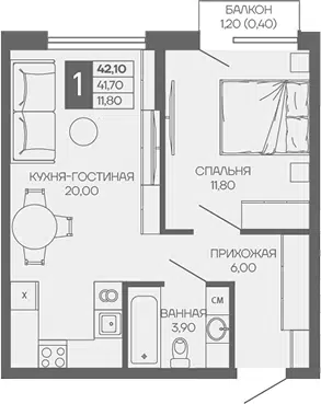 Планировка 1-к.кв