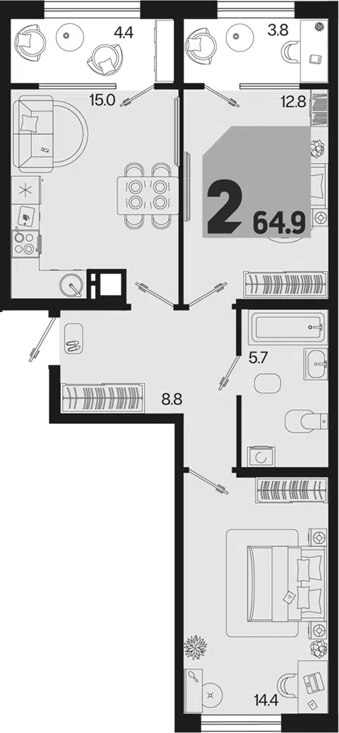Планировка 3Е-к.кв