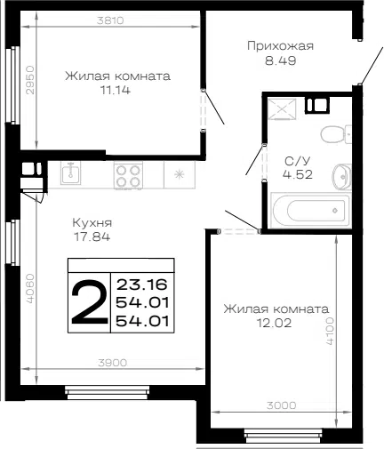 Планировка 2-к.кв