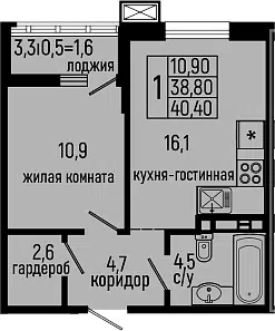 Планировка 1-к.кв