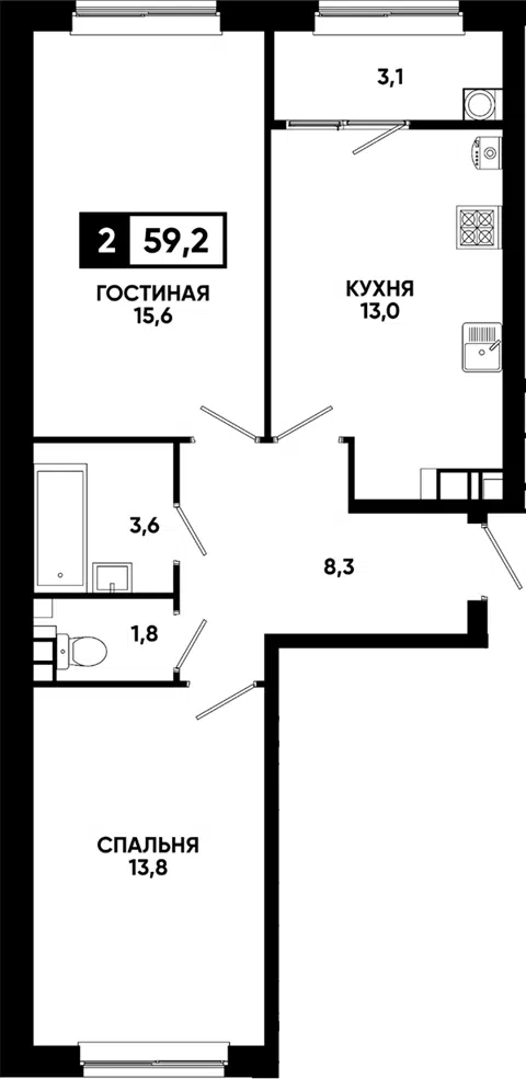 Планировка 2-к.кв