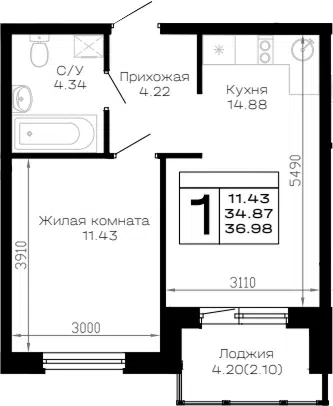 Планировка 1-к.кв