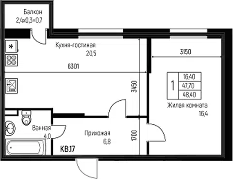 Планировка 2Е-к.кв