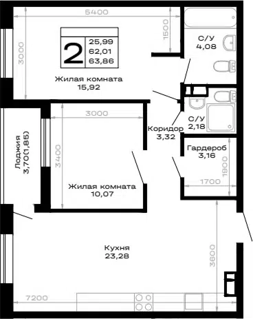 Планировка 2-к.кв