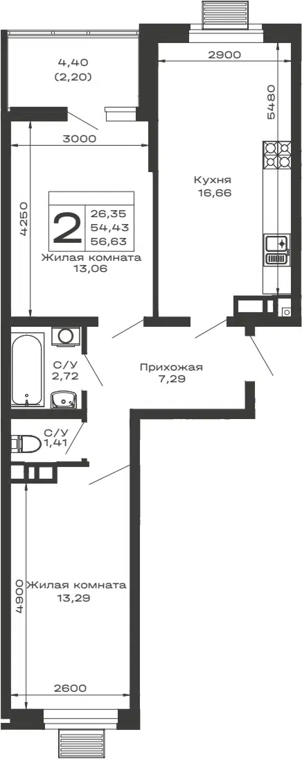 Планировка 2-к.кв