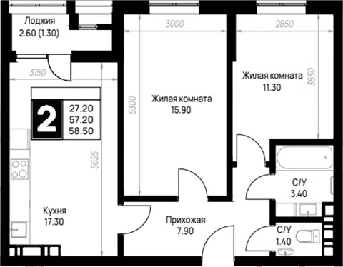 Планировка 2-к.кв