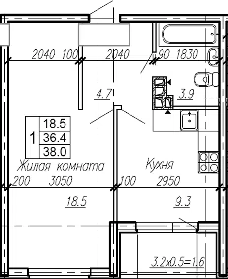 Планировка 1-к.кв