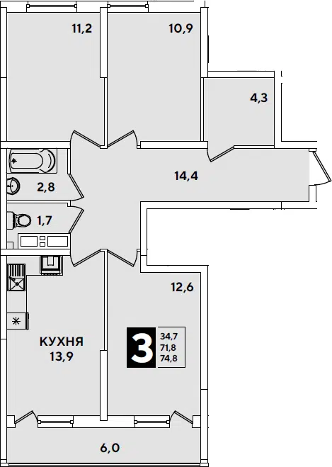 Планировка 3-к.кв