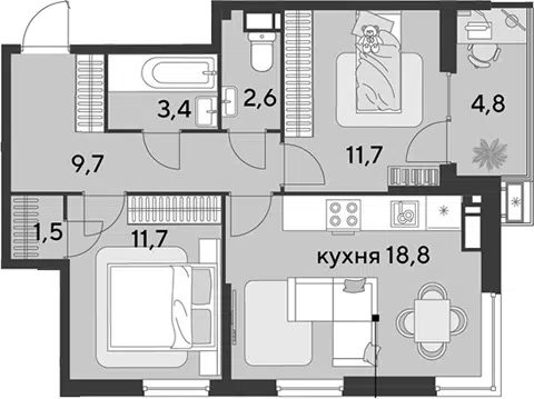 Планировка 3Е-к.кв