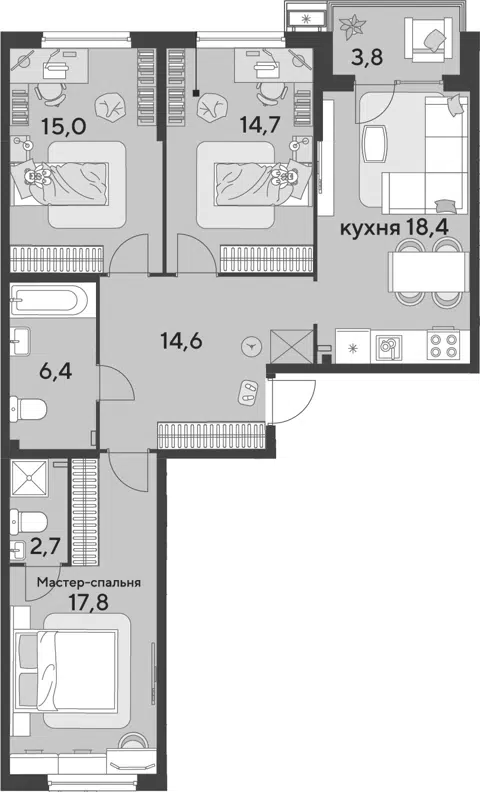 Планировка 4Е-к.кв