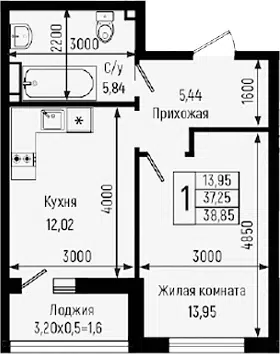 Планировка 1-к.кв