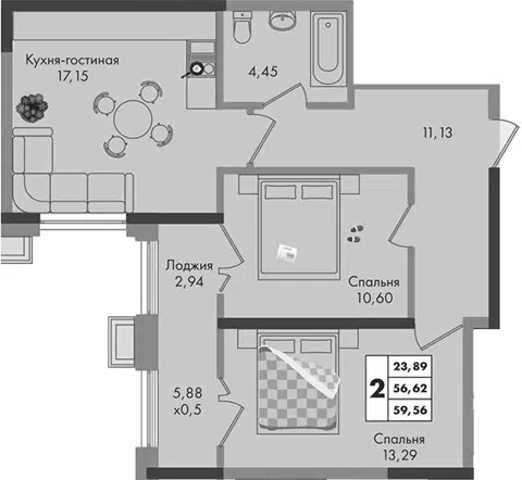 Планировка 2-к.кв