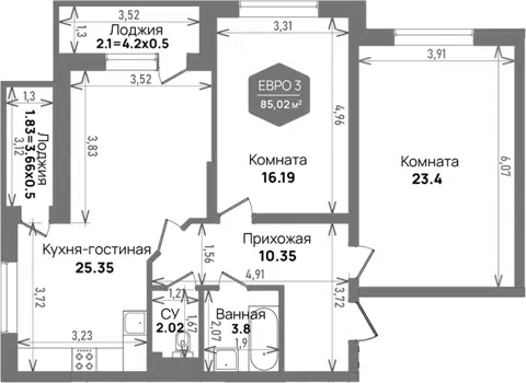 Планировка 3Е-к.кв