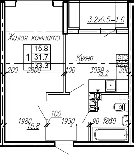 Планировка 1-к.кв