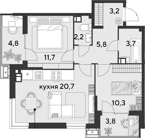 Планировка 3Е-к.кв