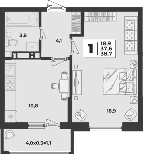 Планировка 1-к.кв