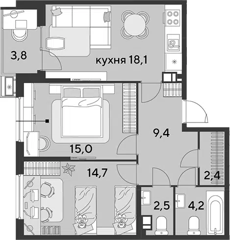 Планировка 3Е-к.кв
