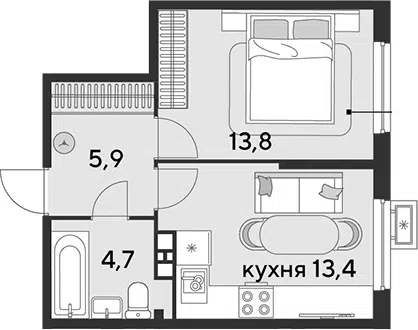 Планировка 1-к.кв