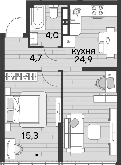 Планировка 1-к.кв